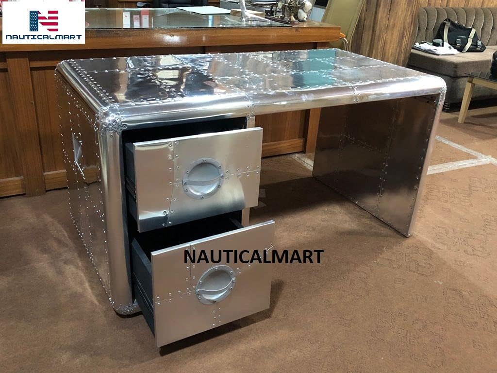 Nautical-Mart Aluminium Aviator Desk Coffee Table Aircraft Style Living Room Home Office Furniture