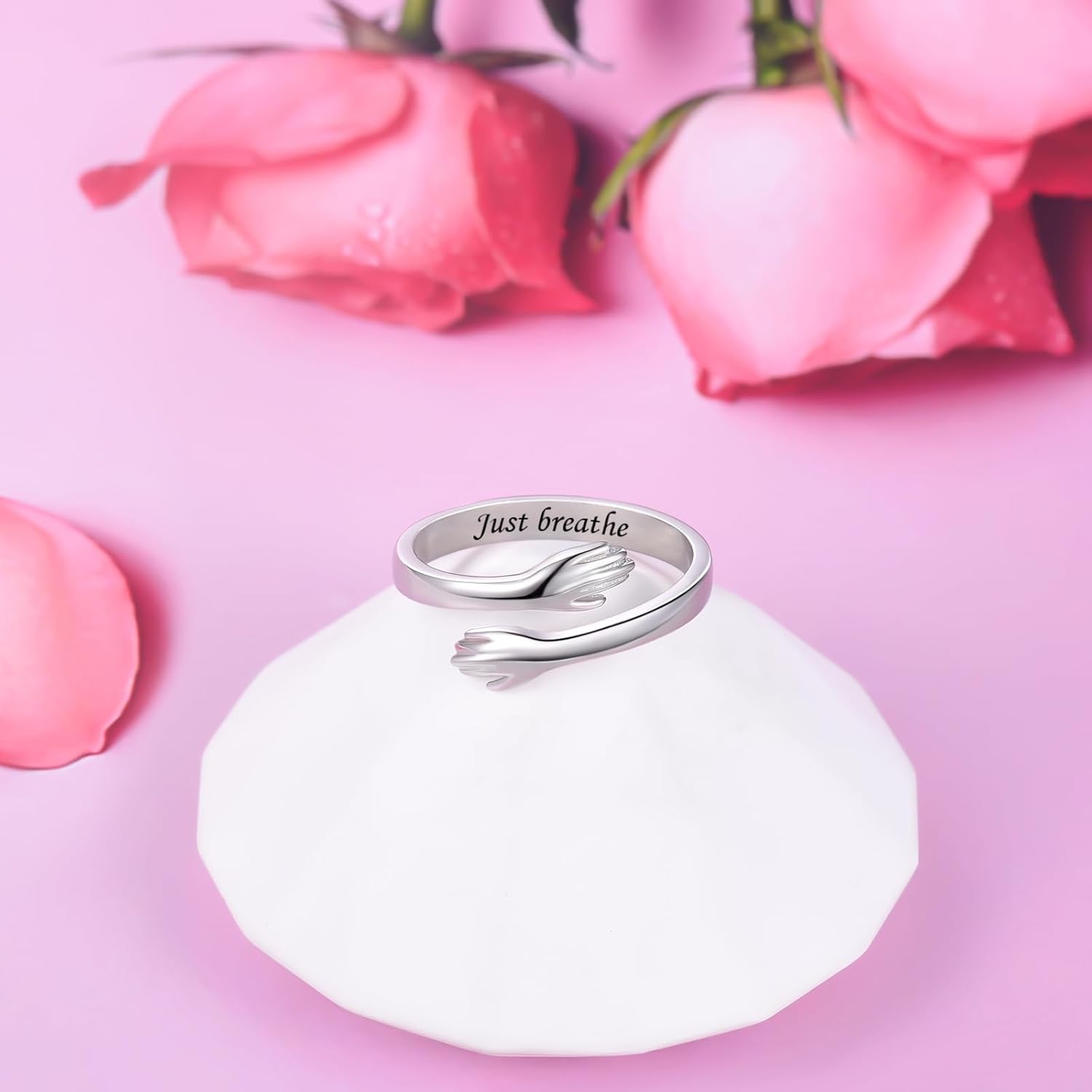 Hug Rings for Women Sterling Silver Adjustable Ring for Women Daughter Hand Ring Jewelry for Birthday Gifts Valentines Gifts Holiday Gift for Women Teen Girls