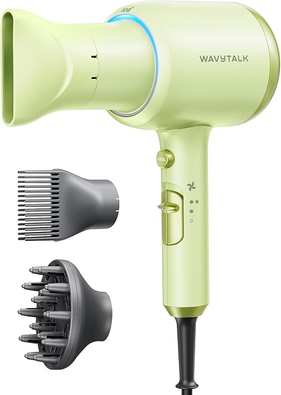 Blown Away Ionic Hair Dryer with Diffuser for Curly Hair | 1875W Fast Drying, 3 Attachments for All Hair Types, Ceramic Healthy Shine, Lightweight & Quiet (Green)