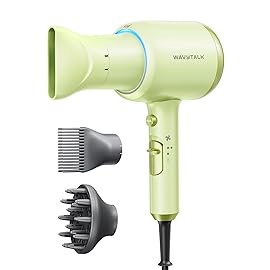 Wavytalk Hair Dryer with Diffuser, Blown Away Ionic Hair Dryer for Curly Hair with Comb, 1875W Fast Drying Blow Dryer with Ceramic Technology, 3 Attachments for All Hair Types, Light and Quiet, Green