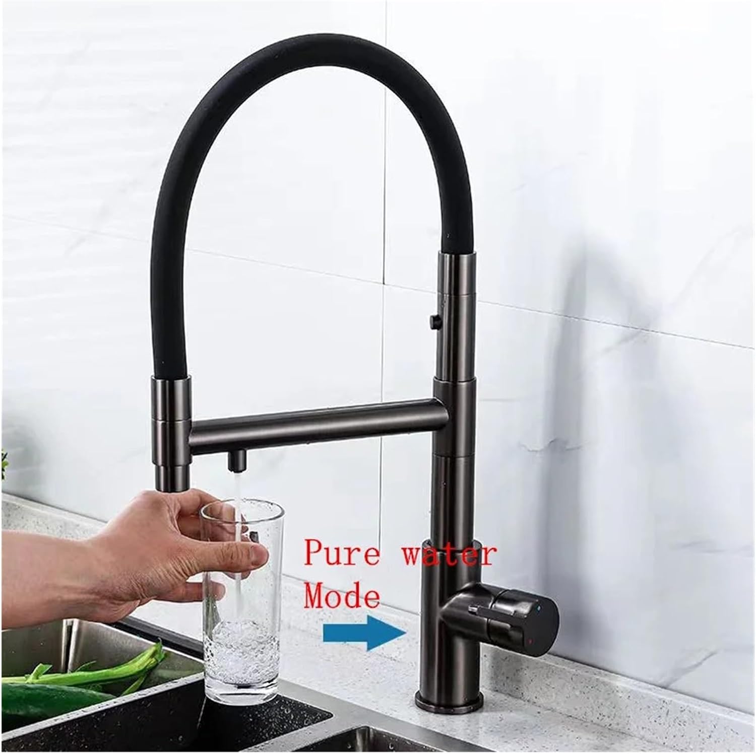 Sink taps for Pair Brass Pure Water Kitchen 360 Degree Rotating Hot and Cold Mixing Faucet Double Handle Grey/Chrome(Chrome) Black Bathroom tap