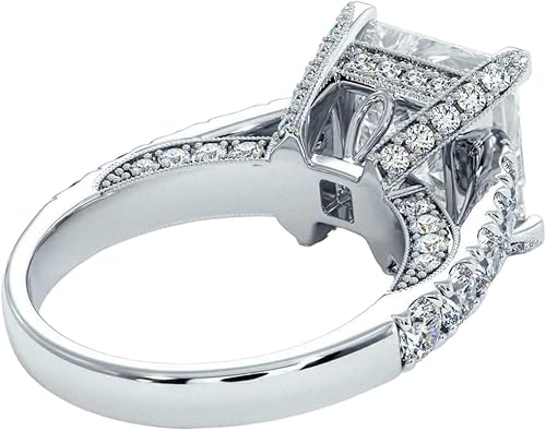 Ssjewel 3 Ct Princess & Round Cut Diamond Solitaire Engagement Ring 925 Sterling Silver Diamond Ring 14k White Gold Finish Bridal Ring Gift For Her