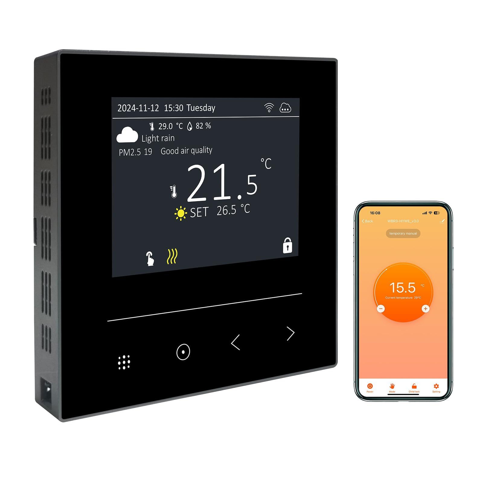 KETOTEK Thermostat Connecté pour Chauffage au Sol Électrique, Compatible avec Alexa, WiFi Thermostat d'ambiance Programmable Chronothermostat 16A
