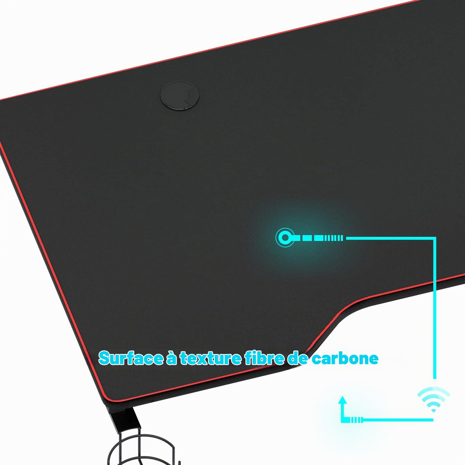 soges Bureau Gaming 160cm Informatique Ordinateur Gamer Pro Bureau de Jeu Table avec Tapis de Souris à Couverture complète Noir
