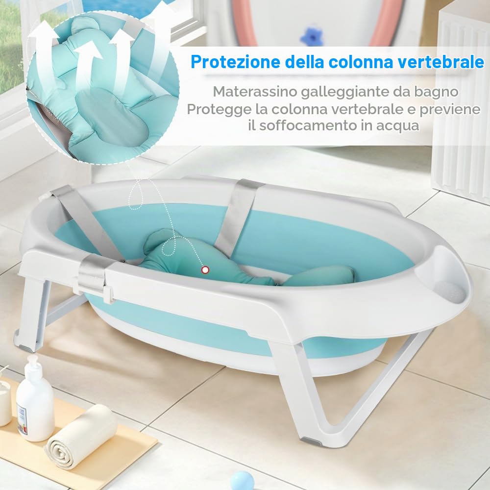 OHMG Vasca da bagno per neonati,pieghevole con supporto antiscivolo,per neonati,vaschetta bagnetto neonato,vasca neonato bagnetto,fasciatoio con vaschetta bagnetto (Verde -66 * 61 * 82cm)
