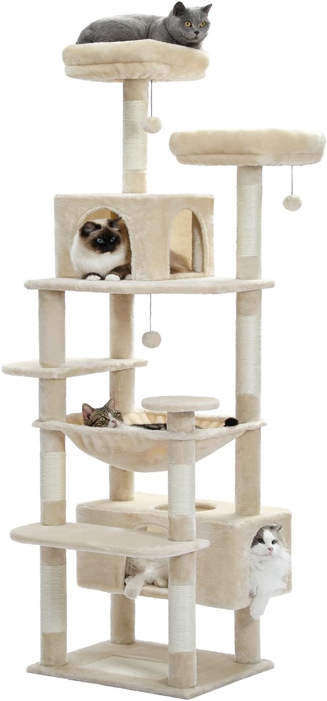 PAWZ Road 72" Cat Tree, Tall Cat Tower with Hammock& Condos for Large Cats