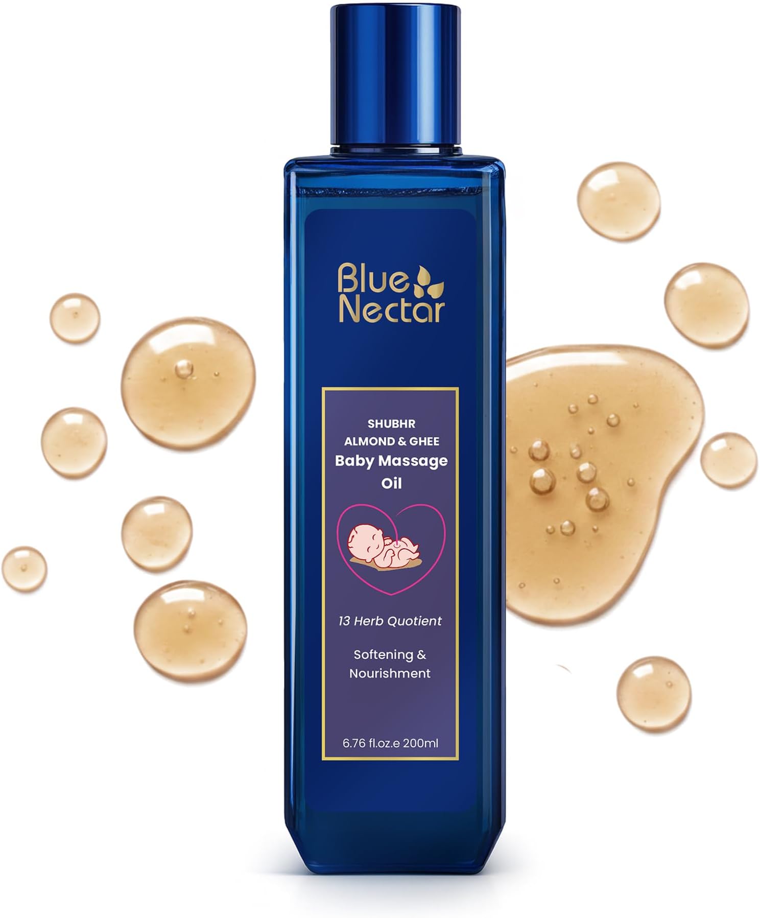 Blue Nectar Ayurveda Gentle Baby Oil for Newborn Skin Care | 100% Natural Moisturizing Coconut Oil, Organic Ghee & Almond Oil for Baby Massage (13 Herbs, 6.76 Fl Oz)