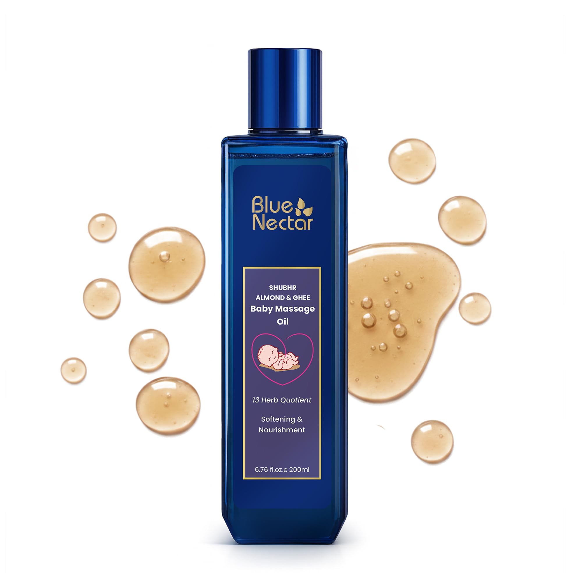 Blue Nectar Ayurvedic Baby Oil with Organic Ghee, 100% Natural Baby Massage Oil With Coconut Oil & Olive Oil | Dermatogically Tested (13 Herbs, 200ml)