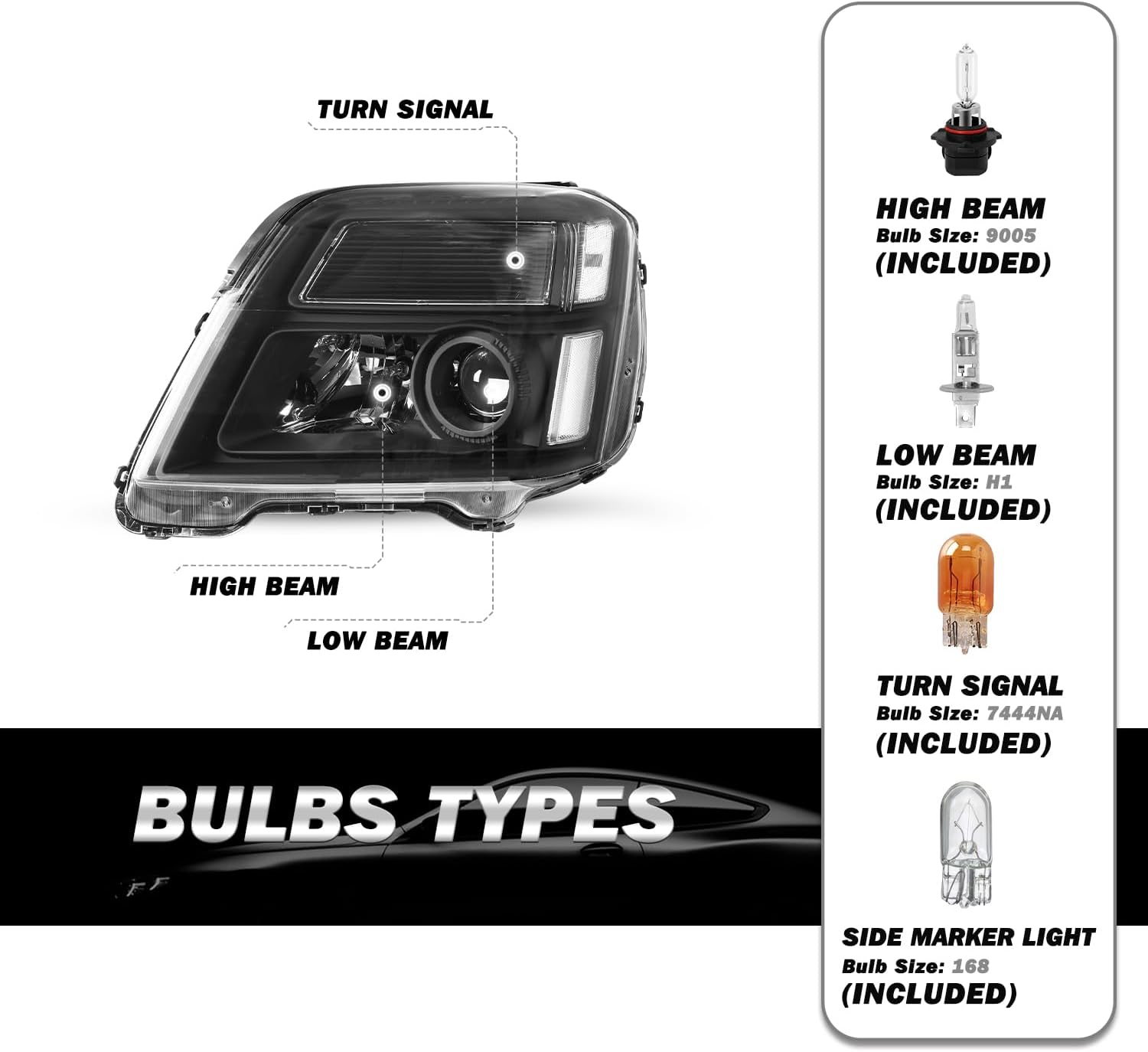 SOCKIR Fit for 2010-2015 GMC Terrain Halogen Headlight & Tail Light Assembly Factory OE Style Direct Replacement Outer Rear Taillight Brake Tail Lamp Front Light Black Pair Set LH+RH