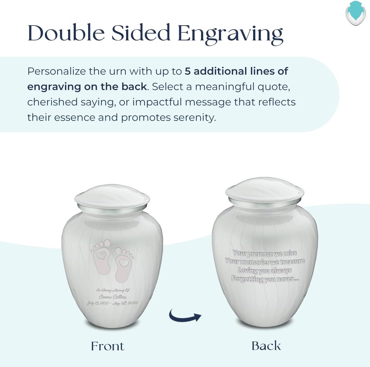 Geturns Embrace Small Custom Urn for Ashes – Pearl White Personalized Loving Heart Feet Memorial Keepsake | 44 lbs