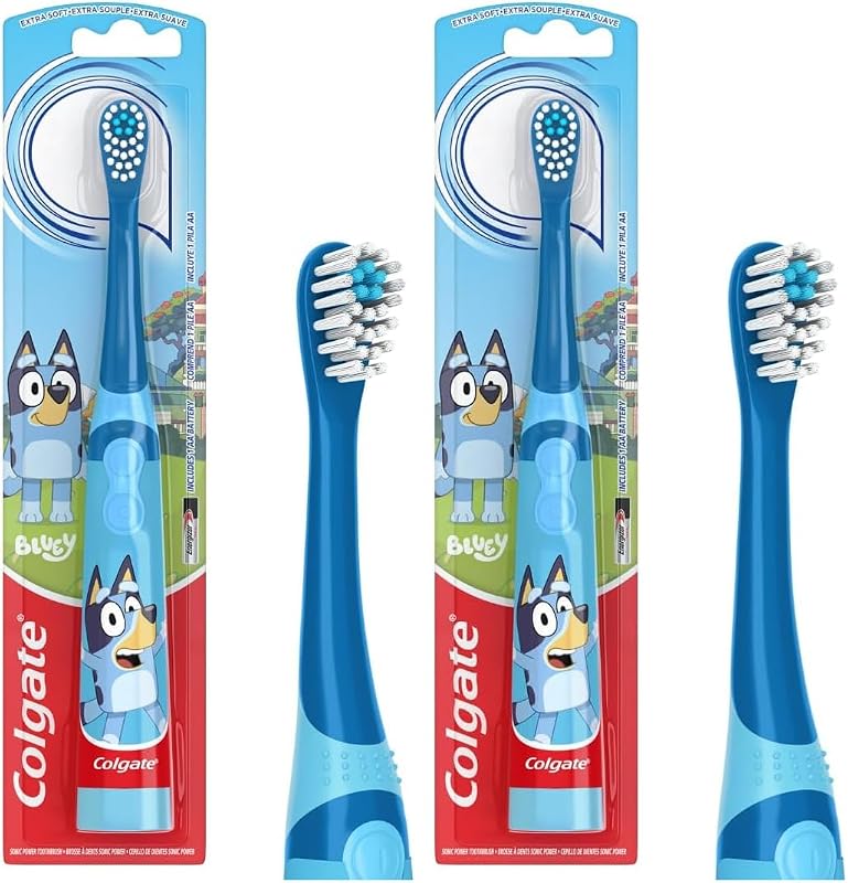 Colgate Kids Battery Powered Toothbrush | Extra Soft Bristles | Flat-Laying Handle | Bluey | 2 Pack