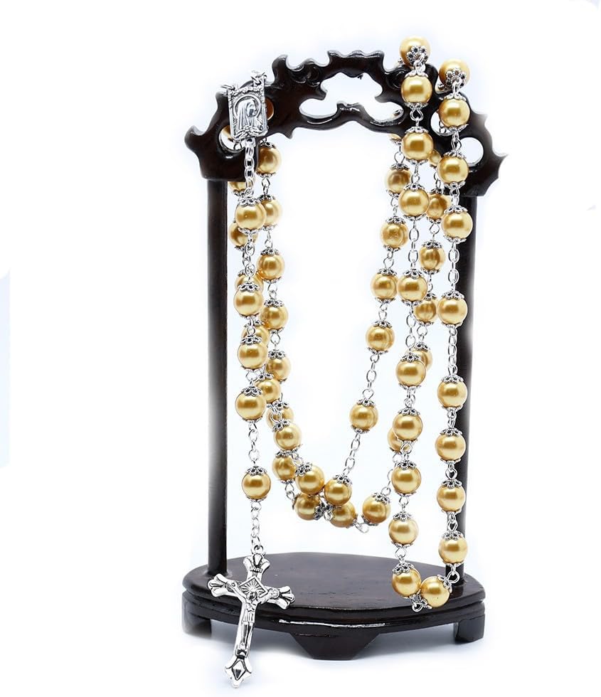 Rosary Beads Catholic for Woman - Gold Pearl Rosary Beads, Catholic Gifts