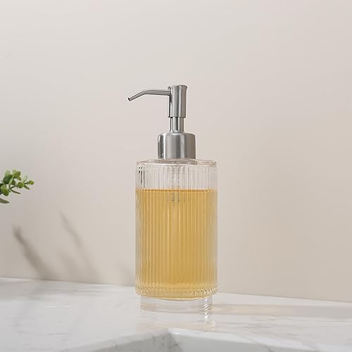 Miniatura 5 de ICREEH Dispensador de jabón de vidrio con bomba de acero inoxidable a prueba de óxido, dispensador de jabón líquido recargable de 9.5 onzas para