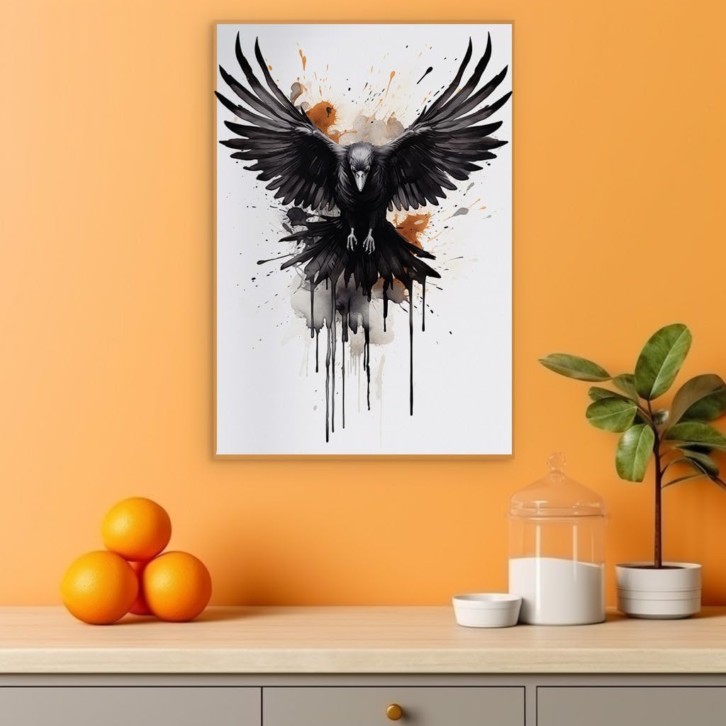 Canvas for Living room. Majestic Flight of the Raven - A Digital Art Journey into Mystery and Power, 27 x 18 inch Canvas Wall Art - Contemporary Masterpieces - Modern Home Decor