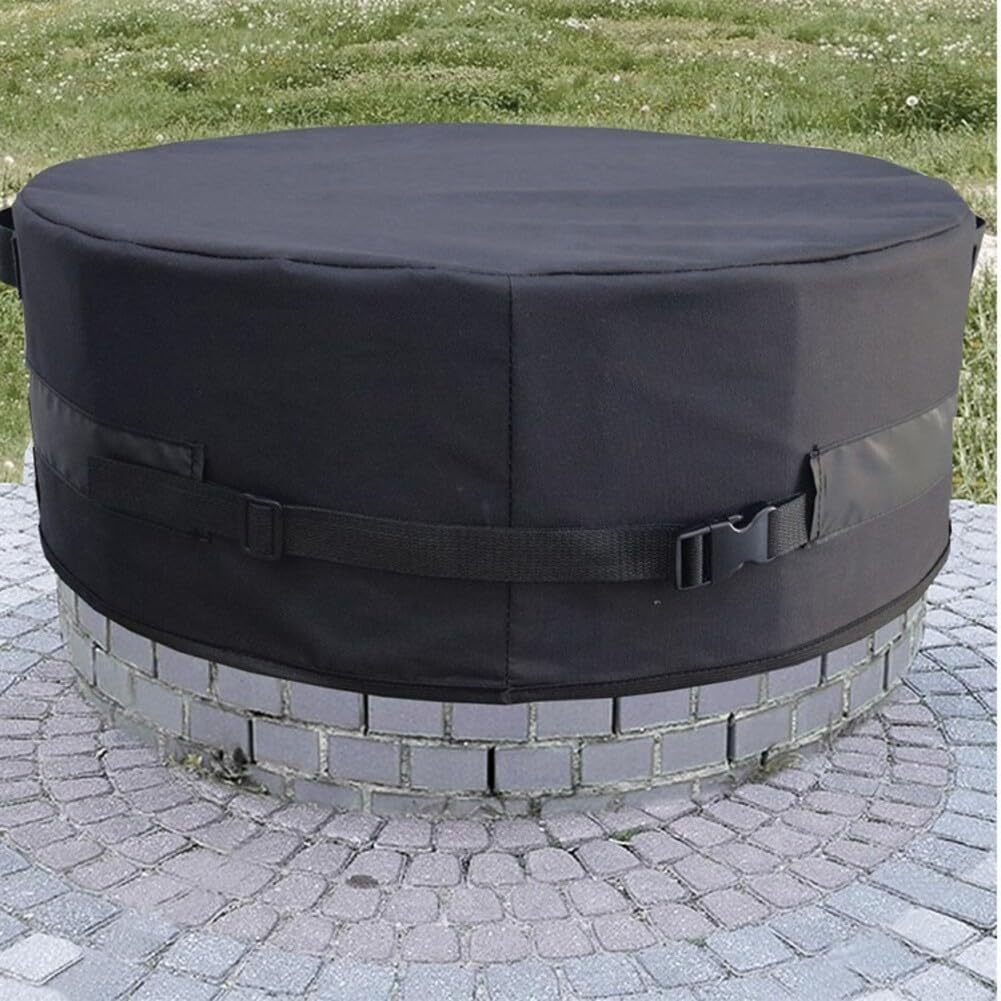 Housse de foyer rond, 130 cm en tissu Oxford robuste résistant aux intempéries avec poignées latérales, pour brasero intégré, noir