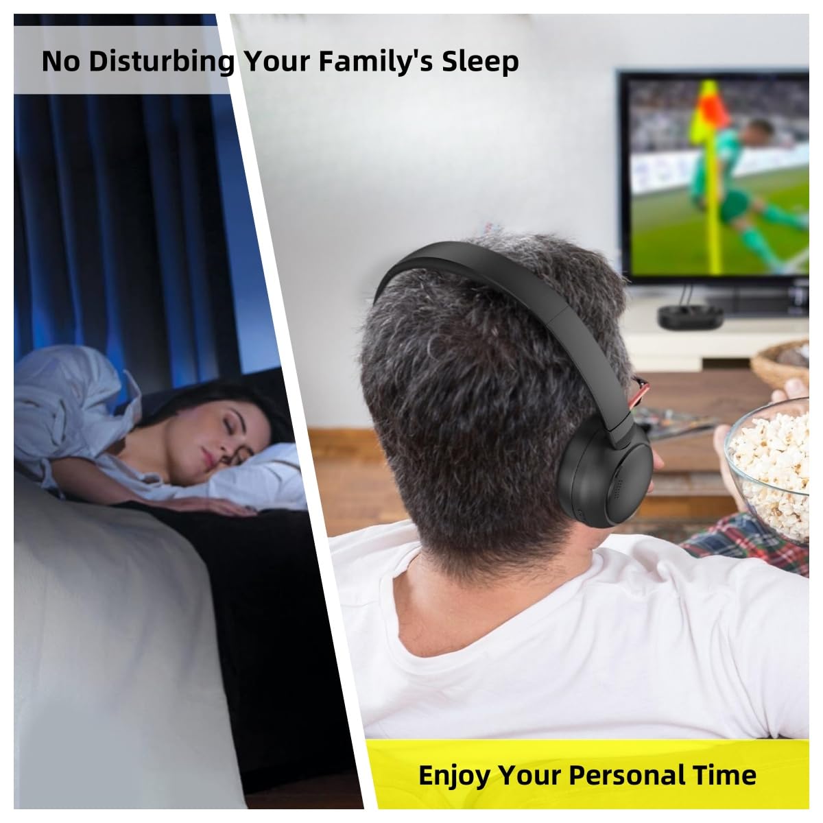 Cuffie TV Senza Fili per Anziani con Dock Trasmettitore, 2.4G RF & Bluetooth 5.3 Compatibili con Tutti i Televisori, Nessun Ritardo Audio, 50 Ore Autonomia, Plug and Play, Regalo per Genitori Anziani