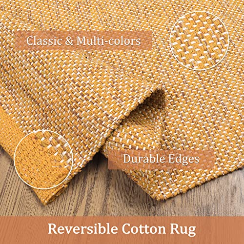 Lahome Kitchen Runner, 2X6 Handwoven Reversible Washable Rug Hallway Runner, Yellow Cotton Farmhouse Low Pile Bathroom Rug Long Carpet For Laundry Room Sink Doorway Decor #TOP2
