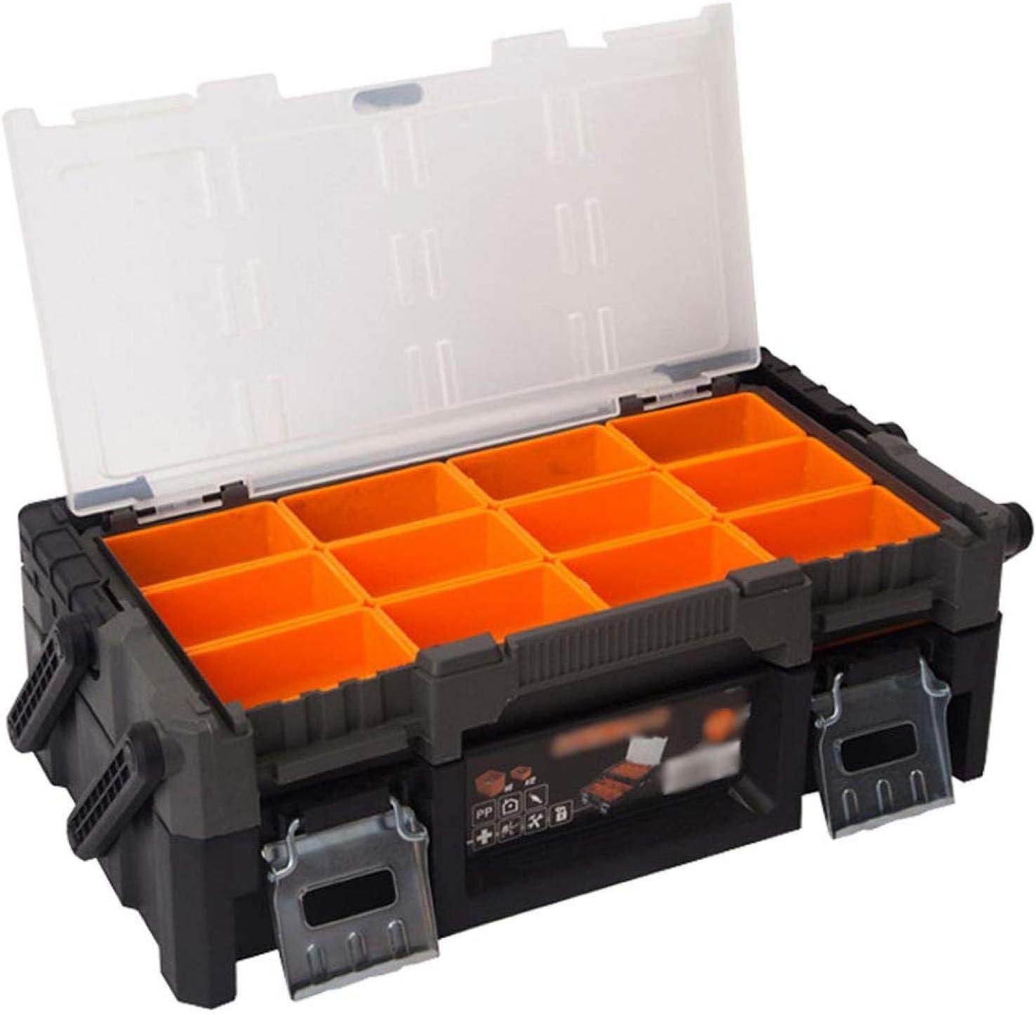 18" Multi-function Portable Tool Boxes, Double Layer Plastic Tool Box Long Handle Parts Screw Multi-grid Storage Home