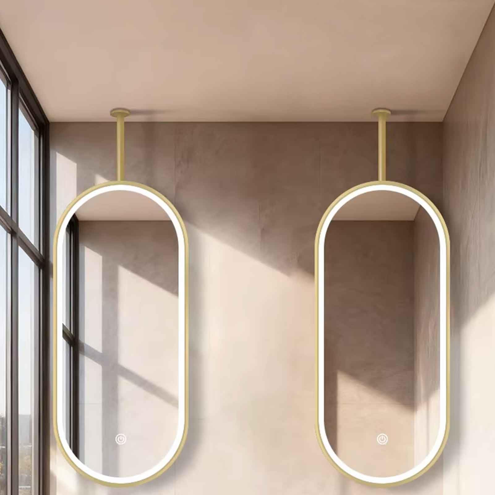FGXHHS Oval LED Lighted Vanity Mirror Ceil - Mount Make-up with Gold Metal Frame s Customisable Ceiling Rod 1 PC(40cmx60cm)