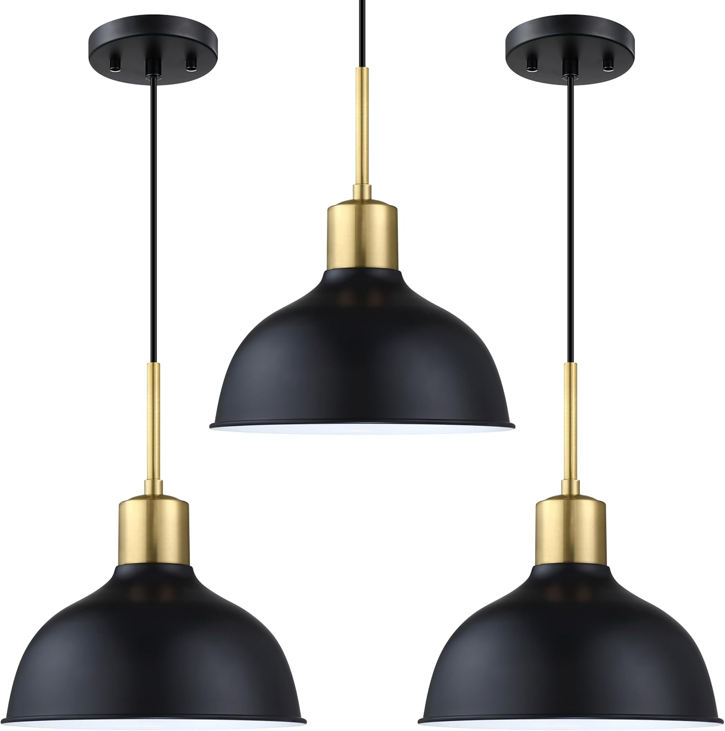 3 Pack 1 Light Industrial Hanging Indoor Kitchen Island Pendant Ceiling Light Fixtures Black Brushed Bronze Finish,10" Drum Metal Shade for Bar Dining Room Living Room Over Sink