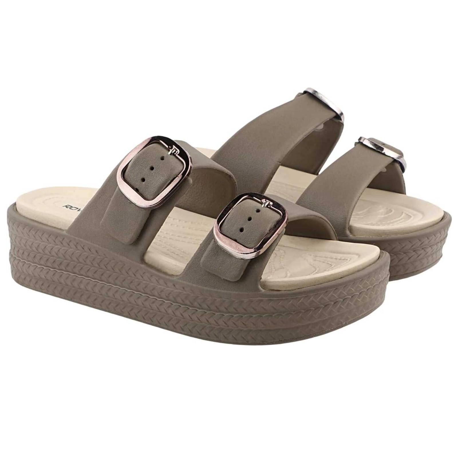 Women's Double Buckle Platform Slide Sandals | Adjustable Slip-On Comfort Slippers | Lightweight Open Toe Wedge Slides for Daily Wear, Indoor & Outdoor-picture-45