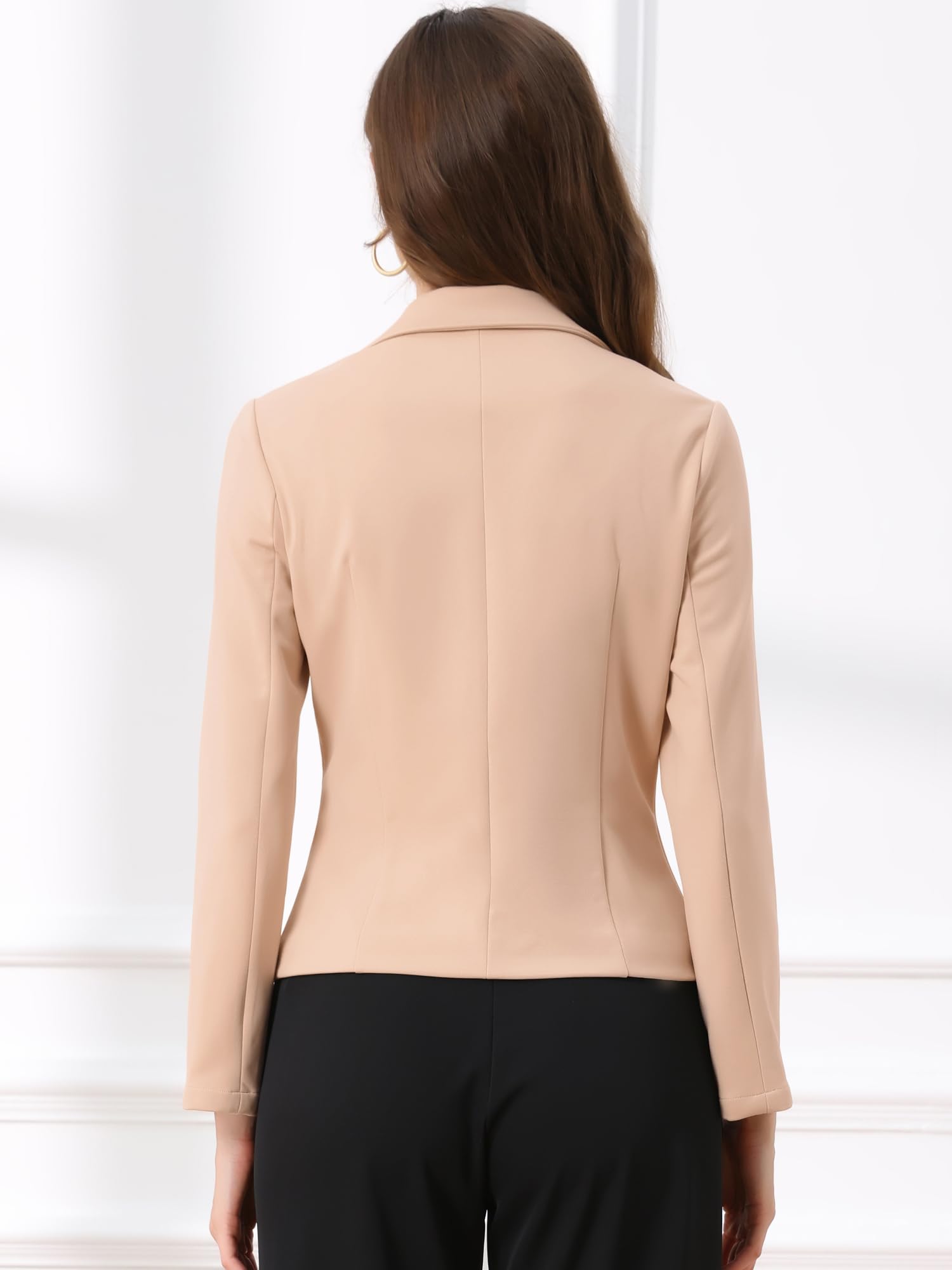 Allegra K Giacca da Donna Elegante Dressy Blazer con Apertura Anteriore Giacche Corta da Ufficio per Il Lavoro Beige S