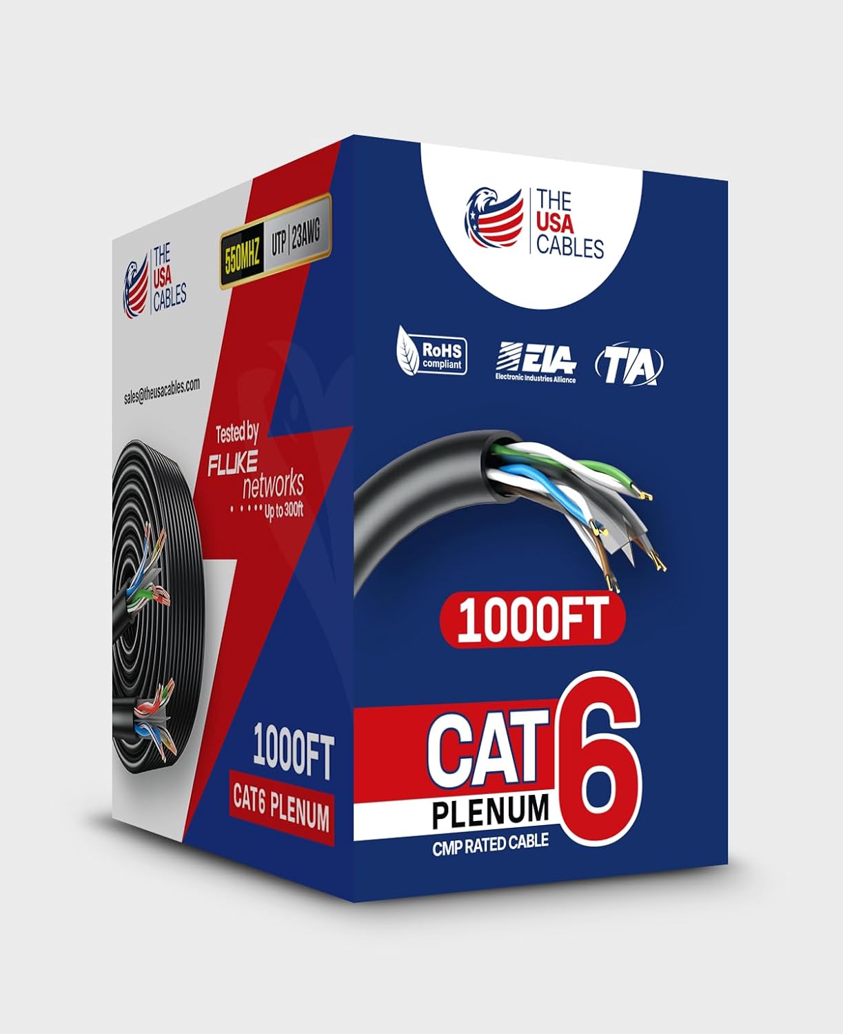 Cat6 Plenum Cable 1000FT– DSX-8000 Certified | 0.58mm Solid Conductor | High Speed 10Gbps Ethernet Cable | Premium Networking Wire for Home, Office & Commercial Installations - Black