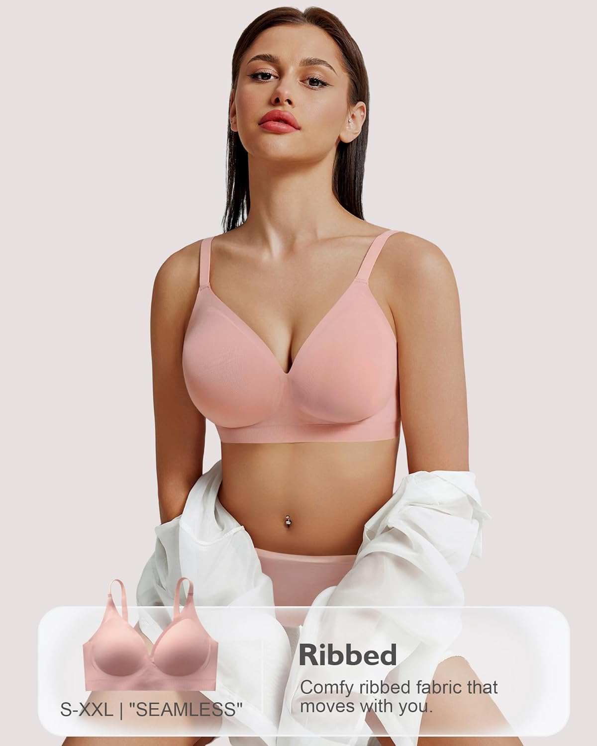 HORISUN Seamless Bras Full Coverage V Neck Push Up Wireless Bras for Women - Image 3