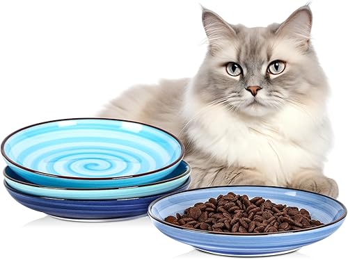 Miniatura 13 de Selamica Cuencos de cerámica para gatos, 6 pulgadas de ancho, cuencos poco profundos para aliviar la fatiga de los bigotes, juego de 6, colores