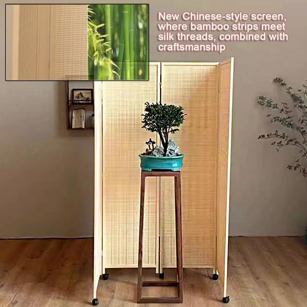 手織りの竹製折りたたみ式ポータブル自立式ルームディバイダー キャスター付き ホームオフィススタジオやスペース分離に最適 (1.8m