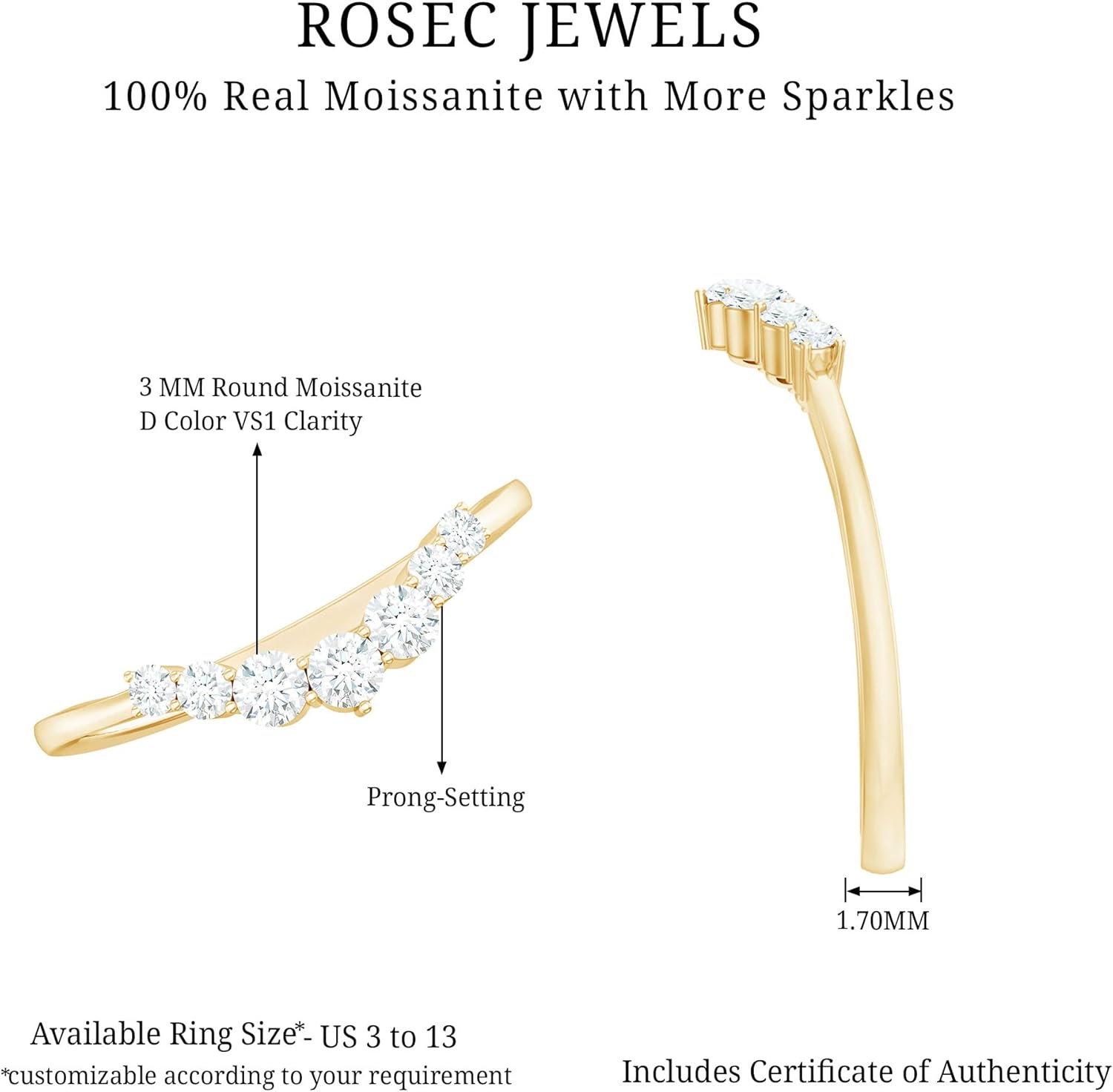 Certified Moissanite Enhancer Ring, D-Vs1 Quality, Moissanite Diamond Stackable Ring - Ready to Gift