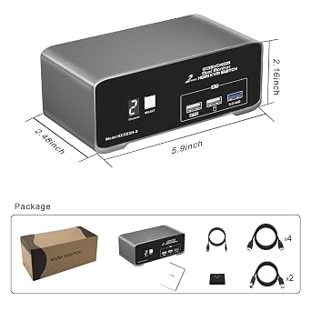 HDMI KVM Switch for 2 Computers 2 HDMI Monitors 4K@60Hz USB 3.0 with Remote