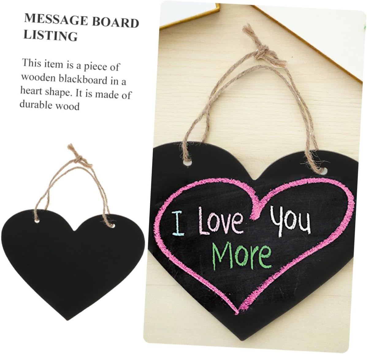 Heart Messaging Chalkboard Sign Wooden Hanging Blackboard for Wedding