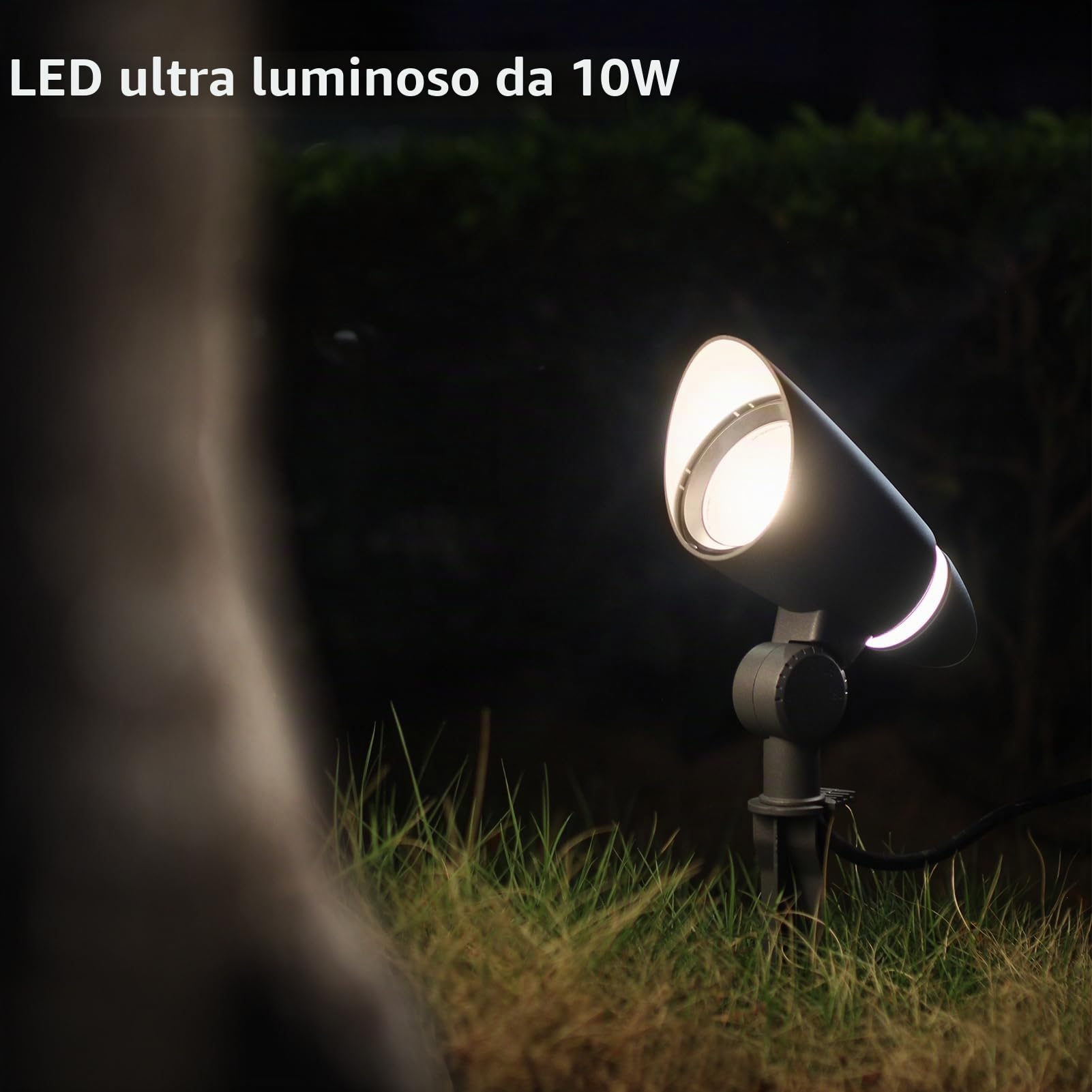 DAWALIGHT Illuminazione da Giardino 10W 800lm Faretto LED con Picchetto 3000K Bianco caldo IP65 Impermeabile Faretto da Giardino per Esterni Prato Sentieri, Alluminio, Grigio scuro