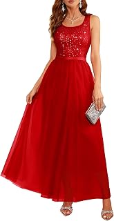 Sequin Dress for Woman Vintage A Line Wedding Formal Swing Mesh Dress Sleeveless Cocktail Maxi Gowns