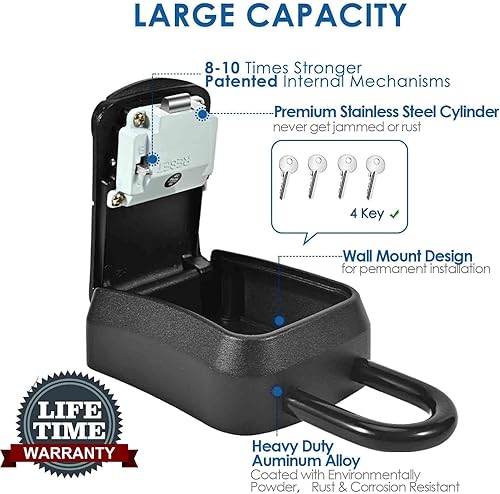 Miniatura 4 de Caja de bloqueo de llave, caja de bloqueo de combinación de 4 dígitos para montaje en pared, impermeable para exteriores, caja de contraseña segura