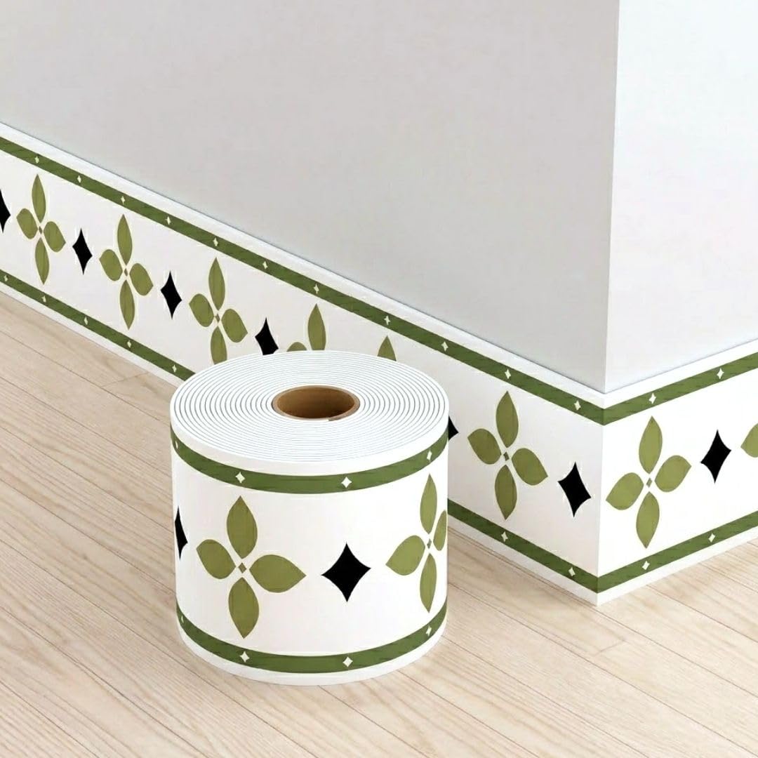 Luxeeva® Wall Stickers, Skirting Board Stickers for Home Decoration, 10cm (4 in) x 5M (16.4 ft) Self Adhesive PVC Baseboard Cover | Oil Proof Water Resistant Floor Trim for Living Room Bedroom