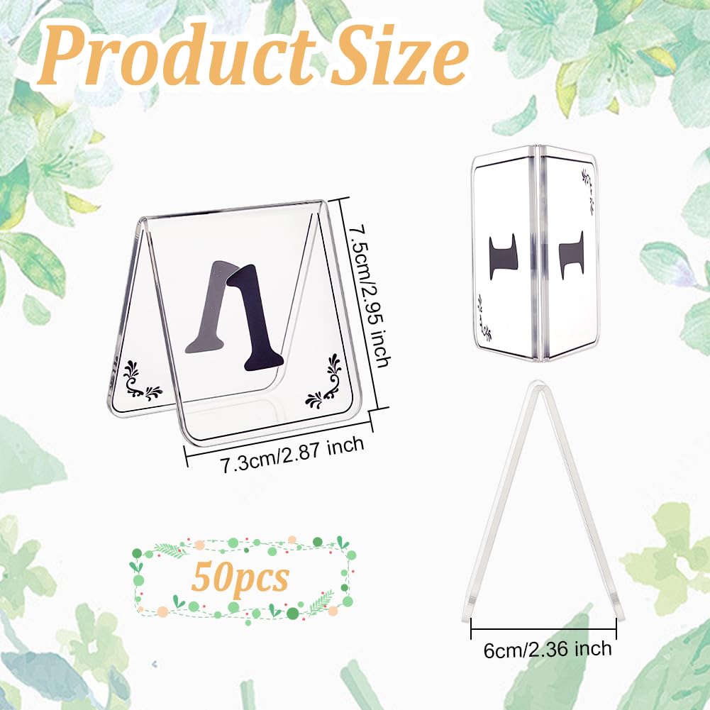 OLYCRAFT 50 letreros acrílicos de números de mesa de 1 a 50 unidades, de doble cara, transparentes, números de mesa de tienda de campaña, números de mesa de boda, banquetes, recepciones