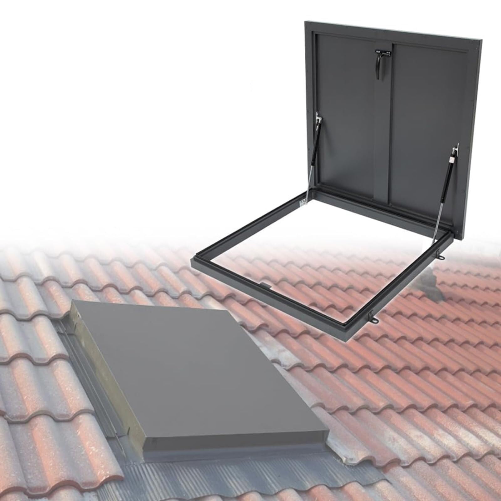 Puerta de acceso segura al ático para evitar filtraciones en el techo negro