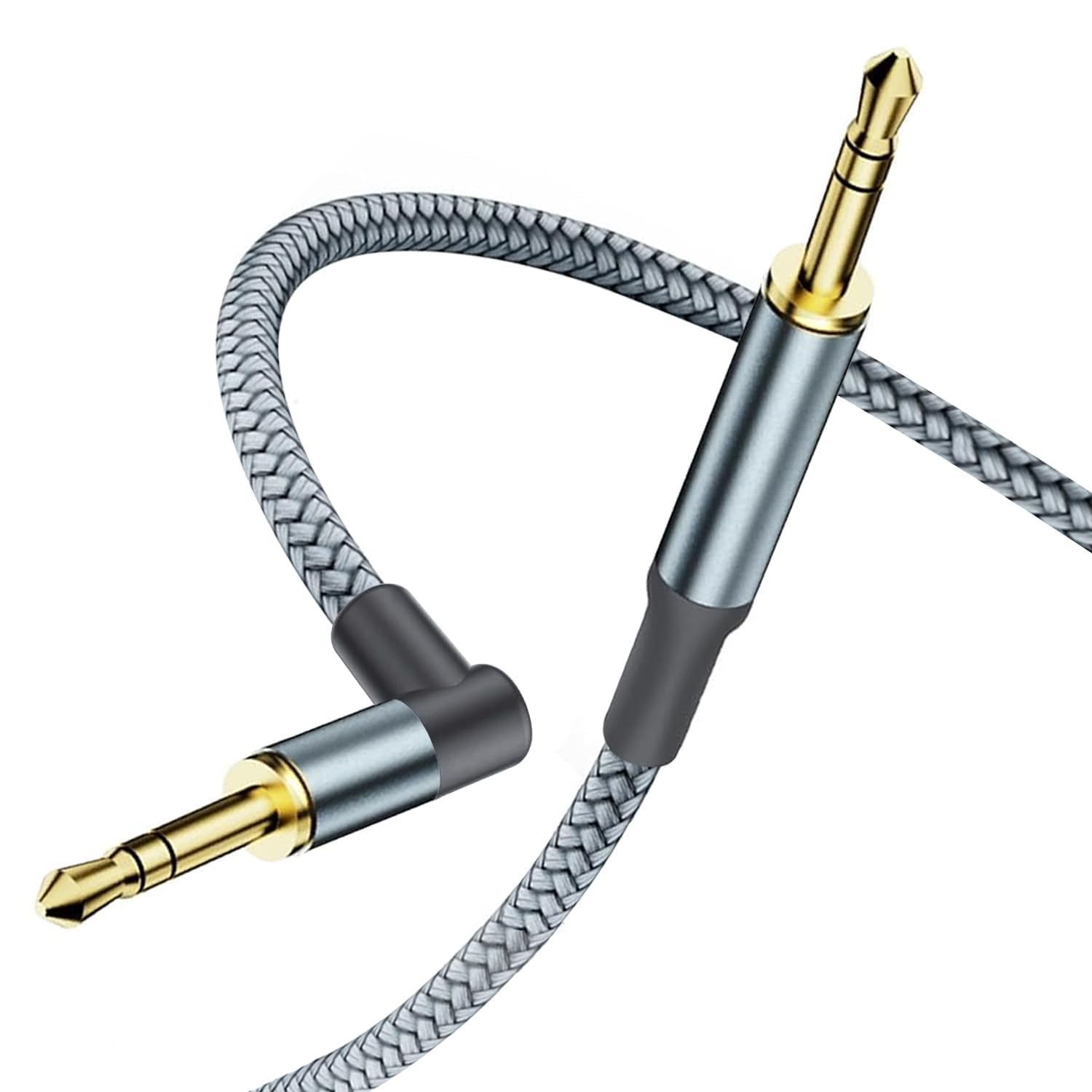 Aukzily 3.5mm Aux Cable Cord,Hi-Fi Sound 90 Degree Nylon Braided 3.5mm Male to Male Stereo Aux Cables Right Angle TRS Cable Portable Compatible for Headphone, car,Tablets, Speakers (16.4FT/5M)