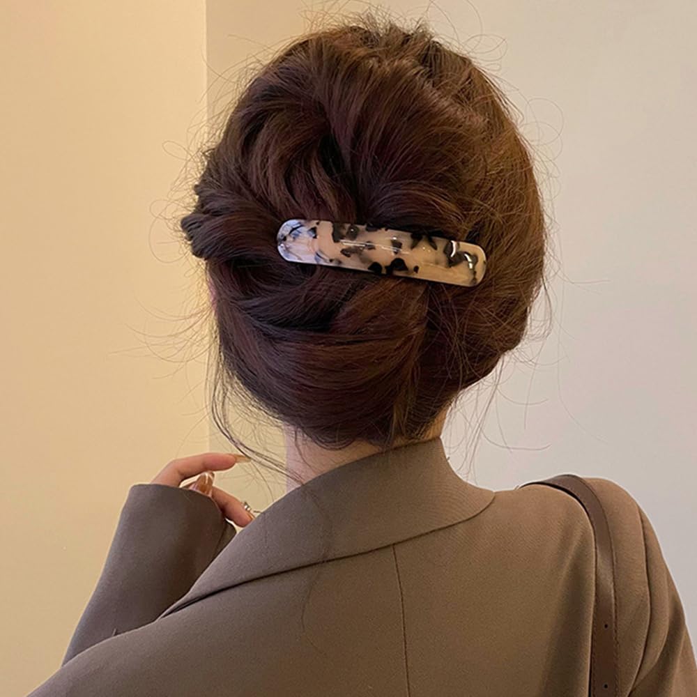 French Tortoise Shell Hair Barrettes for Women Thick Thin Fine Hair Clips Hairpins Acrylic Acetate Barrette Hair Slides Ponytail Holders Leopard Print Womens Styling Hair Accessories