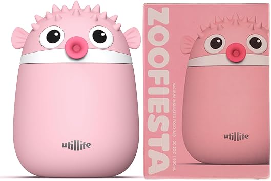 Zoofiesta Insulated Stainless Steel Food Container 20.2oz Leakproof & Portable Keeps Food Hot 12hours Cold for 24Hours Perfect for Kids, School, Work & Travel Pufferfish