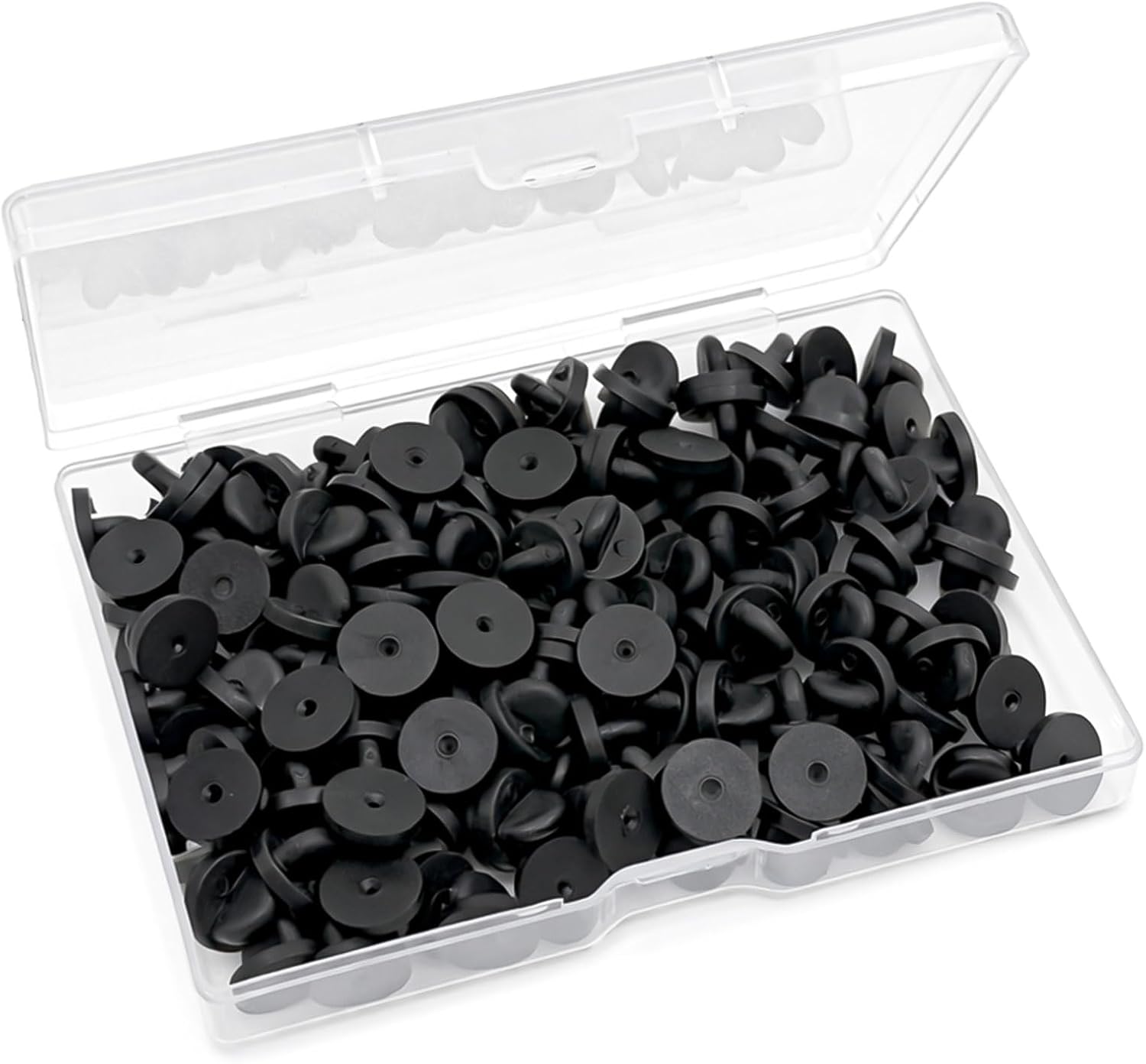 Black Rubber Pin Backs 150 Pack, Replacement Pin Backings for Uniform Badges, Lapel Pins, and Tie Tacks, 3 Boxes, 10mm