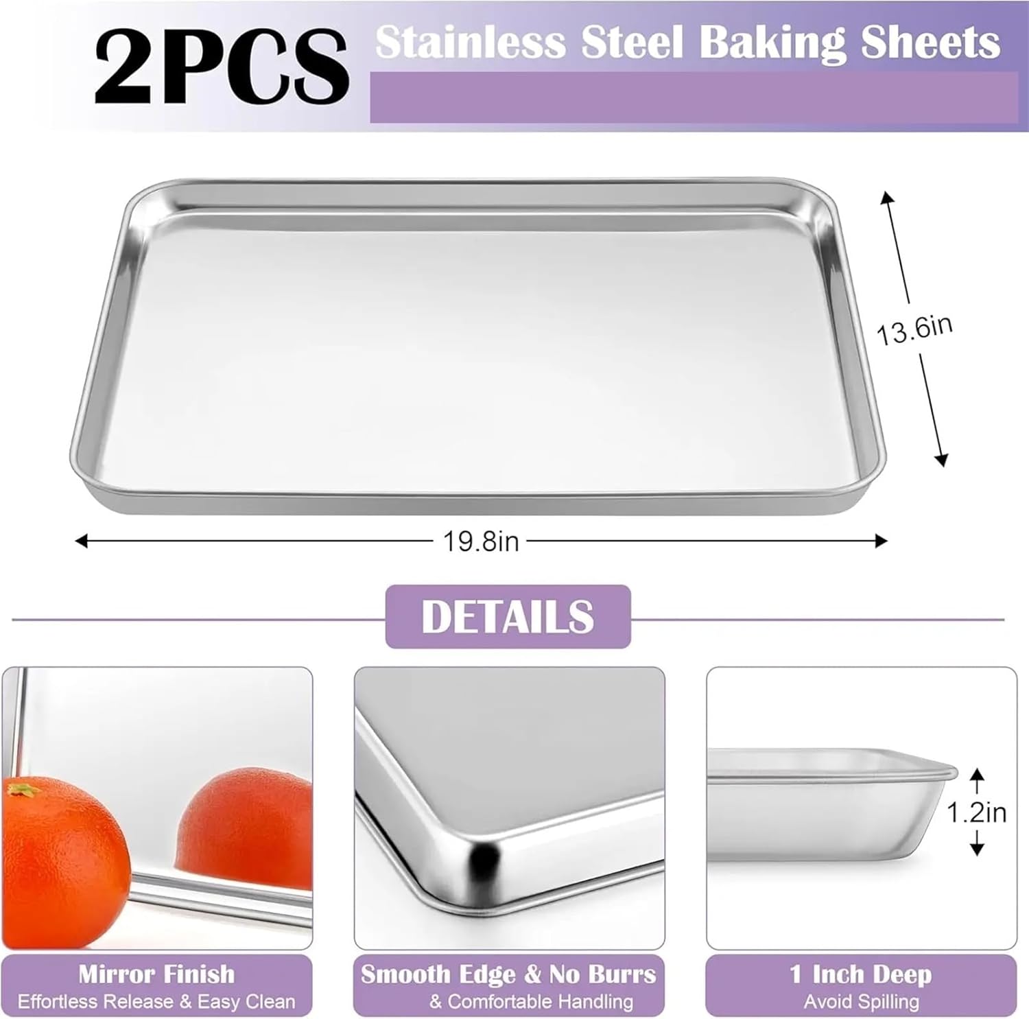 Large Stainless Steel Baking Sheet Set with 2 Pans & 2 Cooling Racks, Dishwasher Friendly