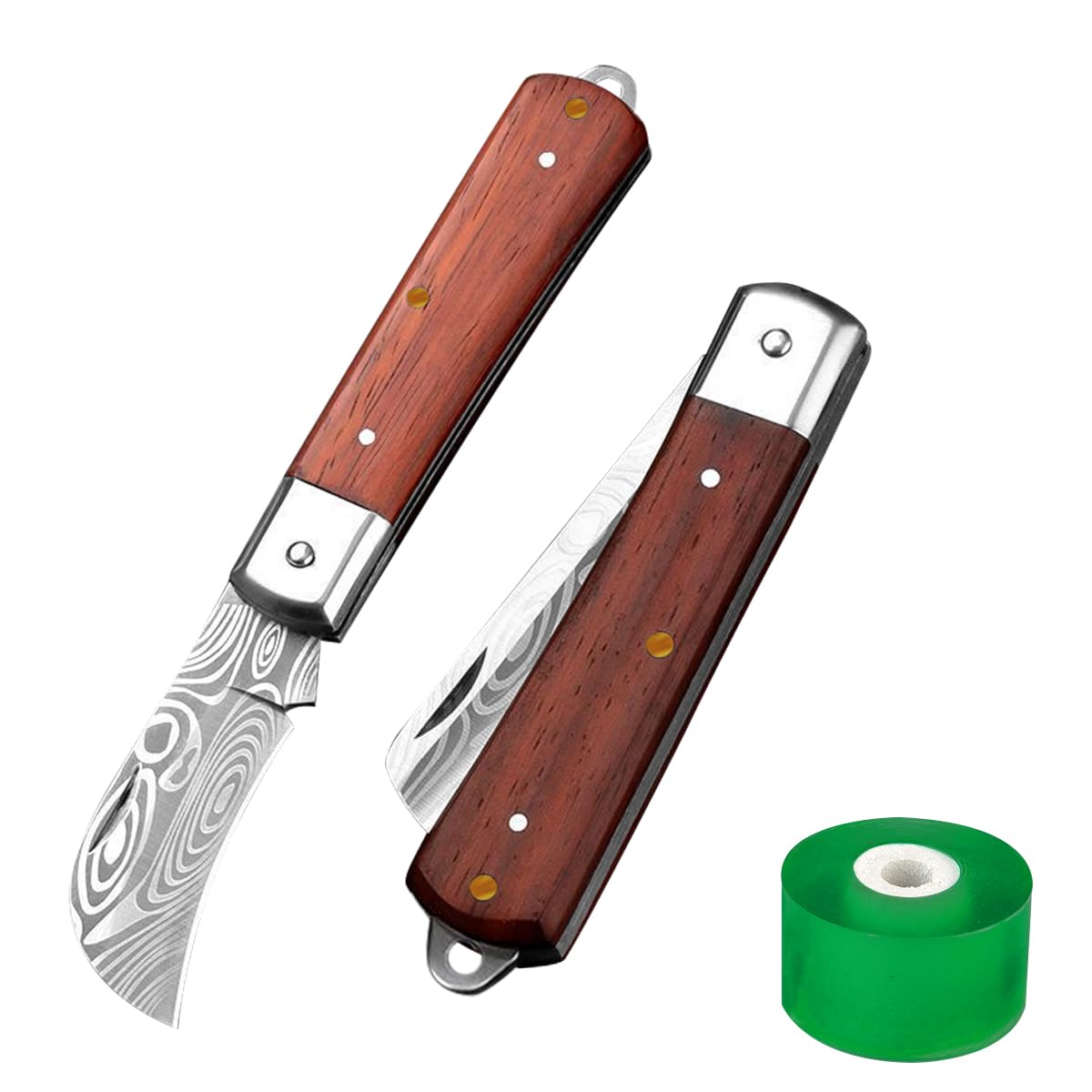 HASTHIP® Grafting Cutter Tool with 1 Roll Grafting Tape Curved Steel Folding Grafting Cutter Tool Anti-slip Wooden Handle Design Portable Grafting Cutter Cleft Grafting Tool for Fruit Tree, Flower