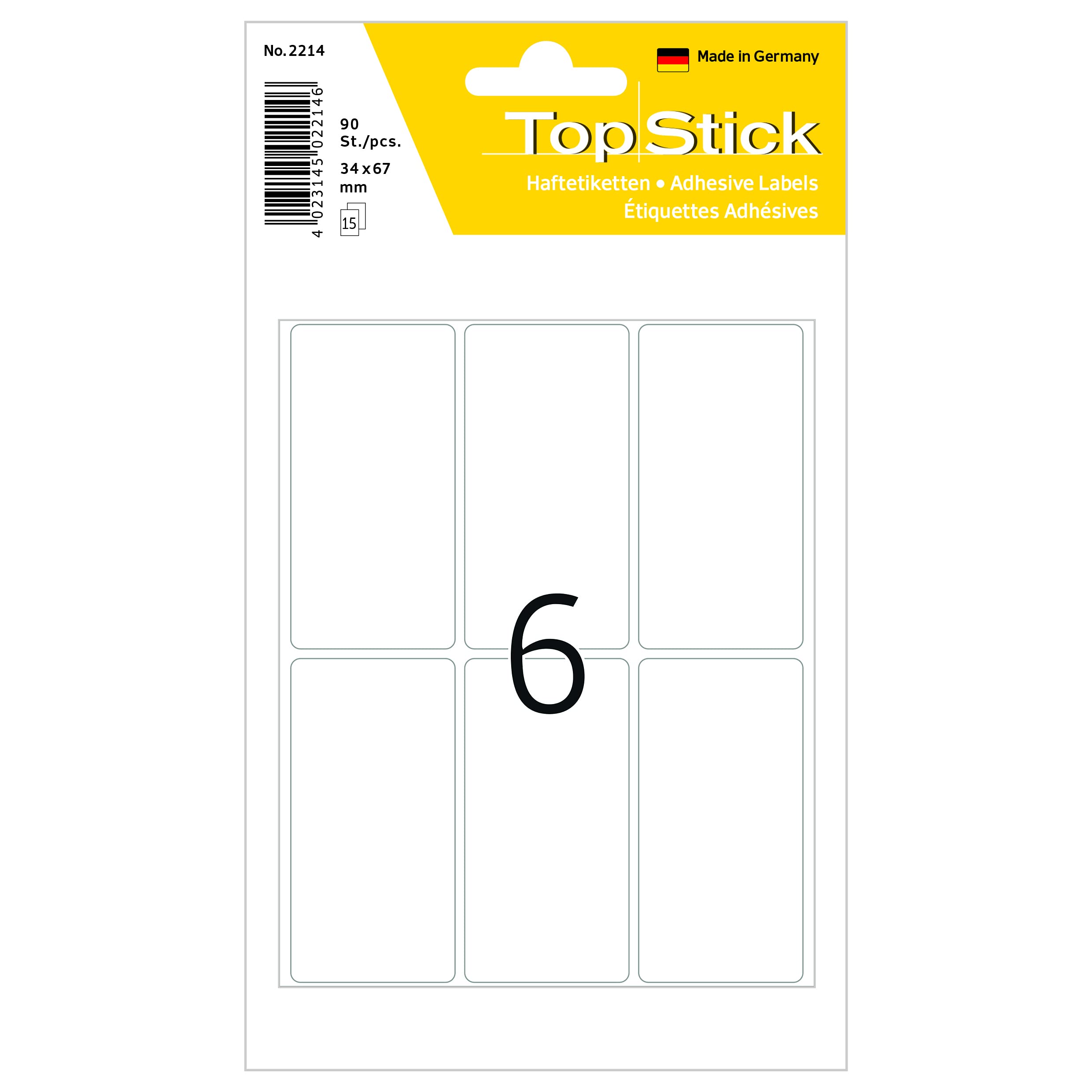 TopStick Multi Purpose Labels, 90 Labels, 34 x 67 mm, White