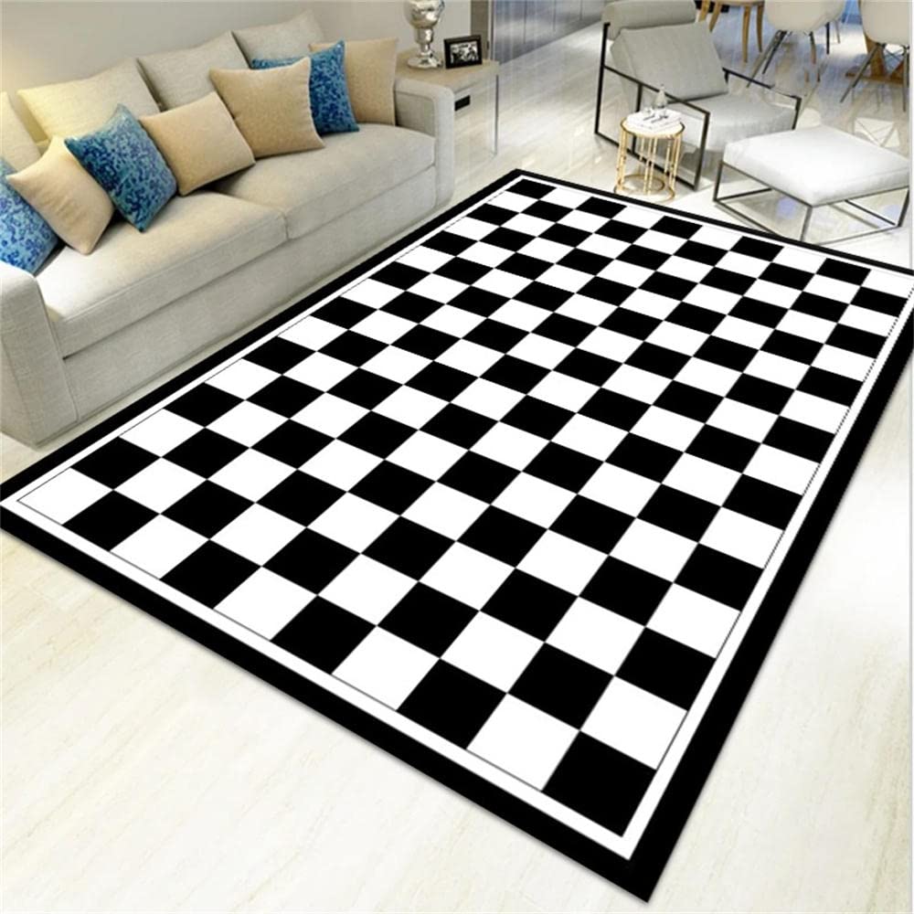 Tapis acoustique damier noir et blanc 180x250 | Anti-bruit pour salon et chambre