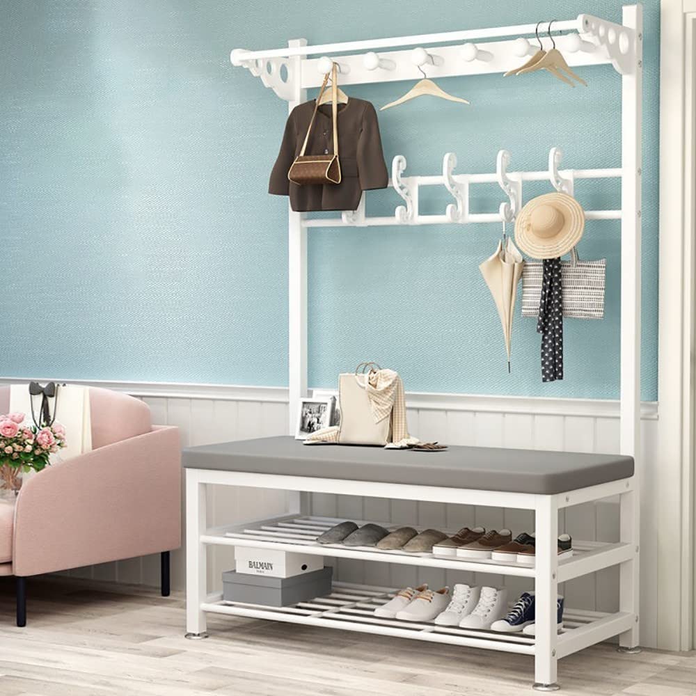 Portemanteau d'entrée 4 en 1 grand rangement avec étagère à chaussures