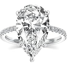 RODIFFY 5.0CT Elongated Pear Shaped Engagement Rings for Women, S925 Silver Cubic Zirconia Teardrop Promise Wedding Ring with Hidden Halo