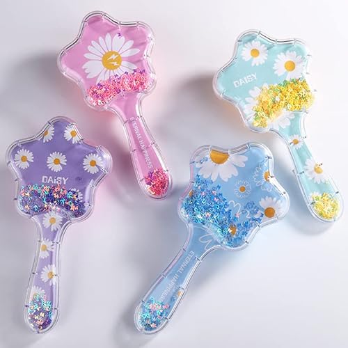 Flowers Detangler Hair Brush, Star Shape Detangling Hair Comb Christmas Princess Glitter Comb Hairbrush Massage Scalp No Pain Detangler For Dry & Wet Hair Kids Girls Woman (Purple) #TOP4